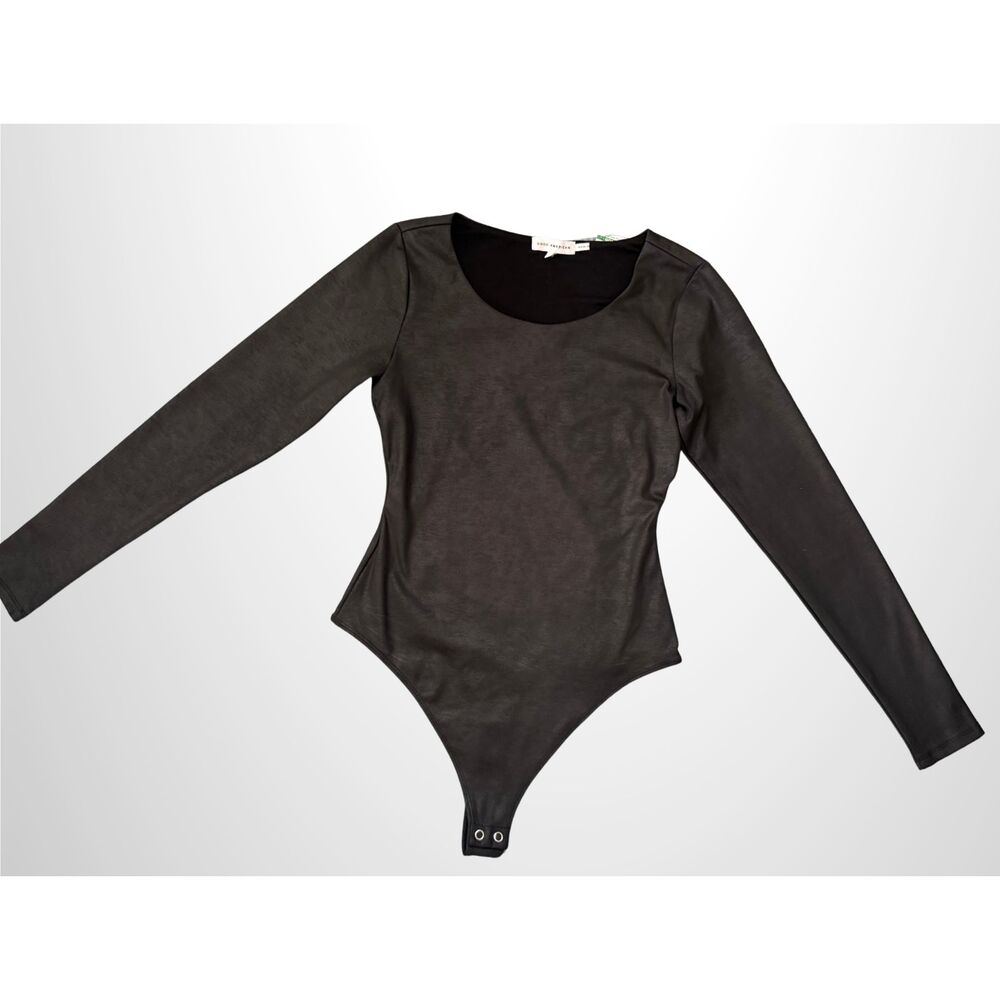 Good American GB0283 Black Coated Long Sleeve Scoop Neck Bodysuit Size 2
